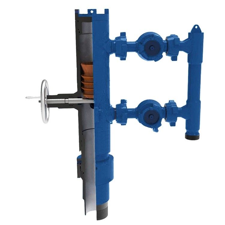 13-3/8' API Casing BTC Buckle terhubung 35Mpa Tekanan Kerja Double Plug Cementing Head Dengan Packing Kayu